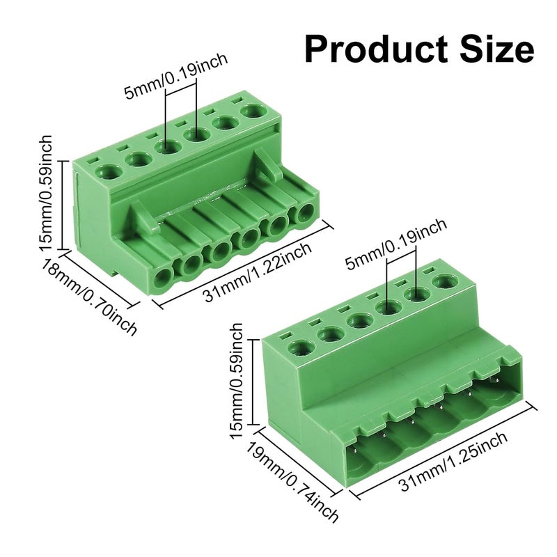 Meimom 5PCS 6 Pin 5.08mm Pitch Pluggable PCB Angle Screw Terminal Block Plug Connector Socket Panel Mount DIY with 5Pcs 6Pin Phoenix Plug - Image 2